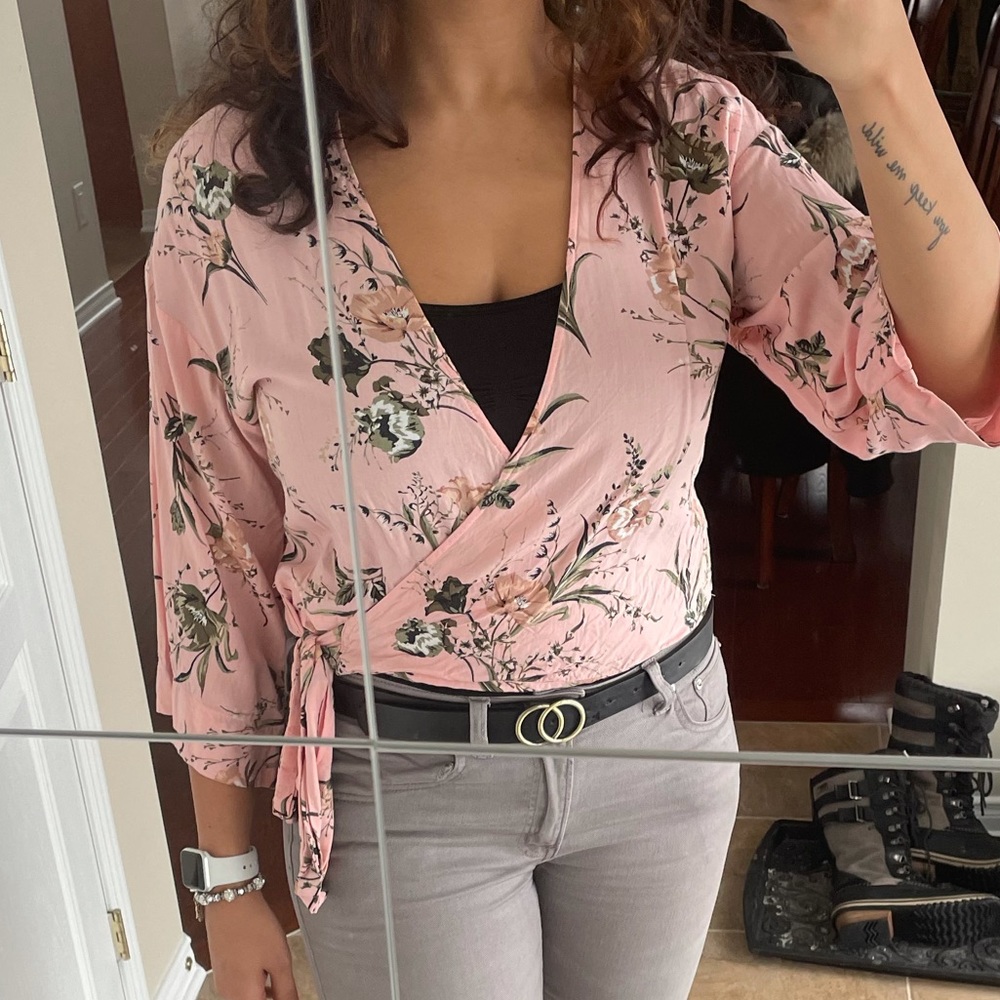 Pink floral blouse